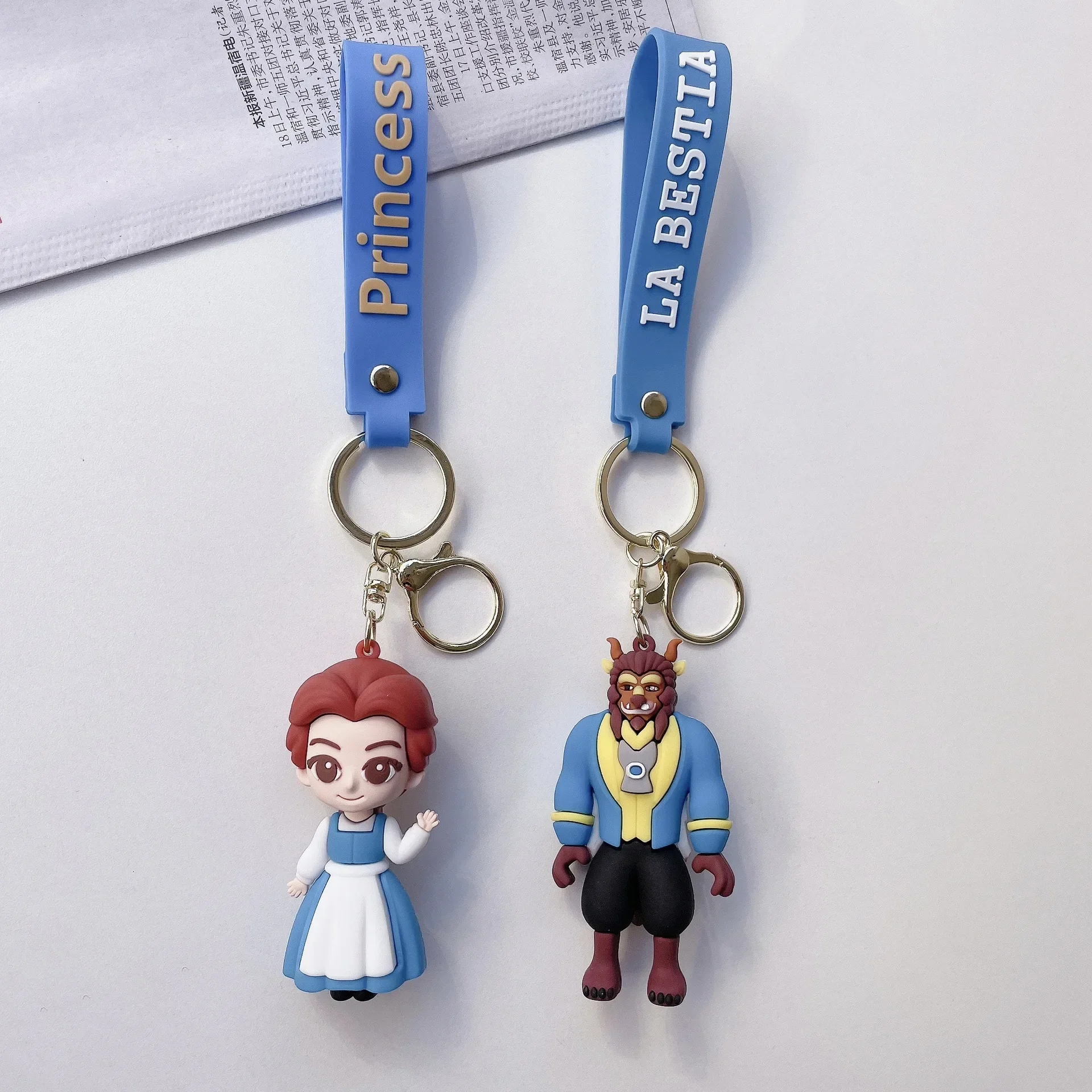 Lovely Beauty and The Beast Princess Belle Keychain Bag Car Key Chain Ring Holder Charms Gift for Women Men Fans Keyrings