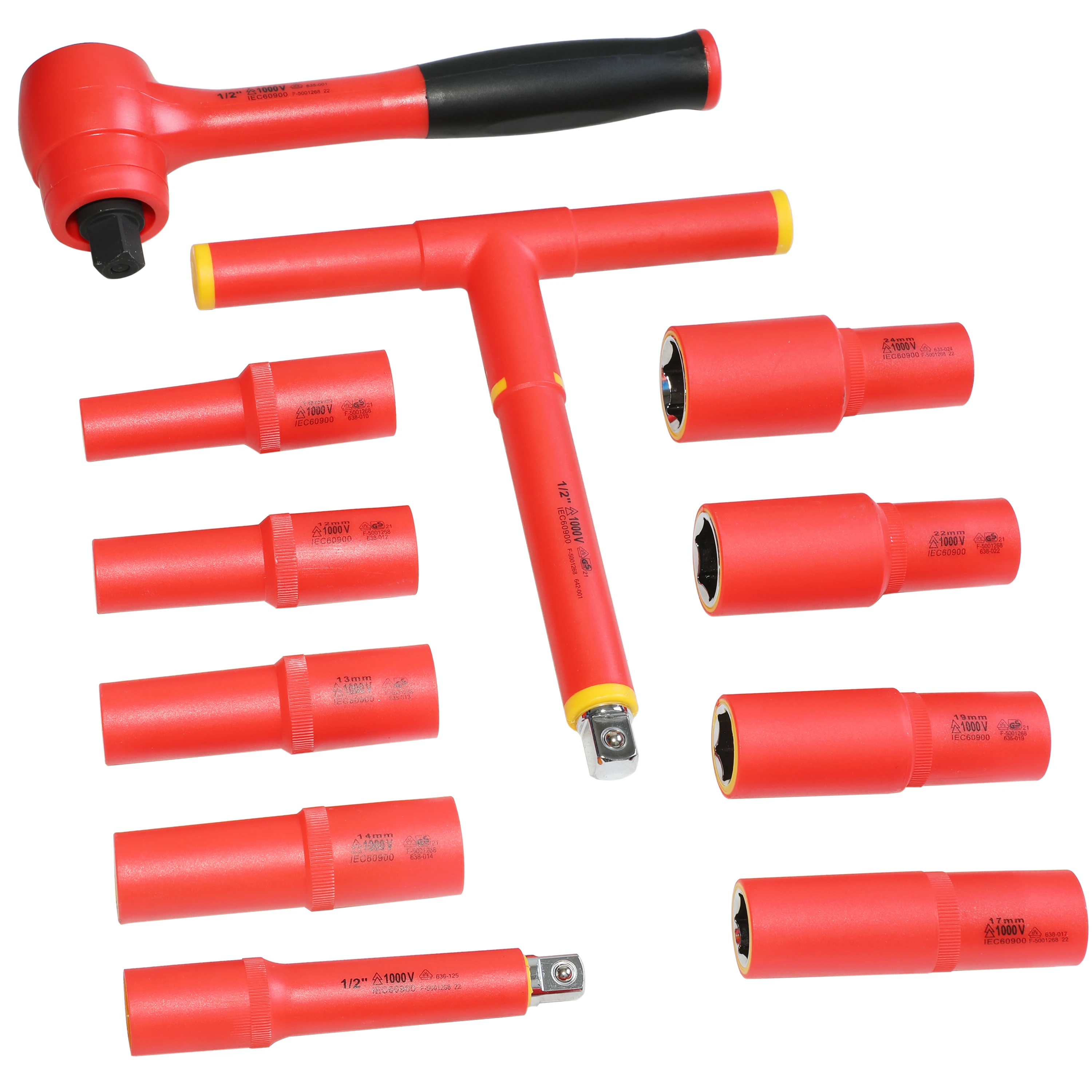 11 pieces new energy insulated socket wrench 1000 volts insulated 1/2. Drive deep socket set