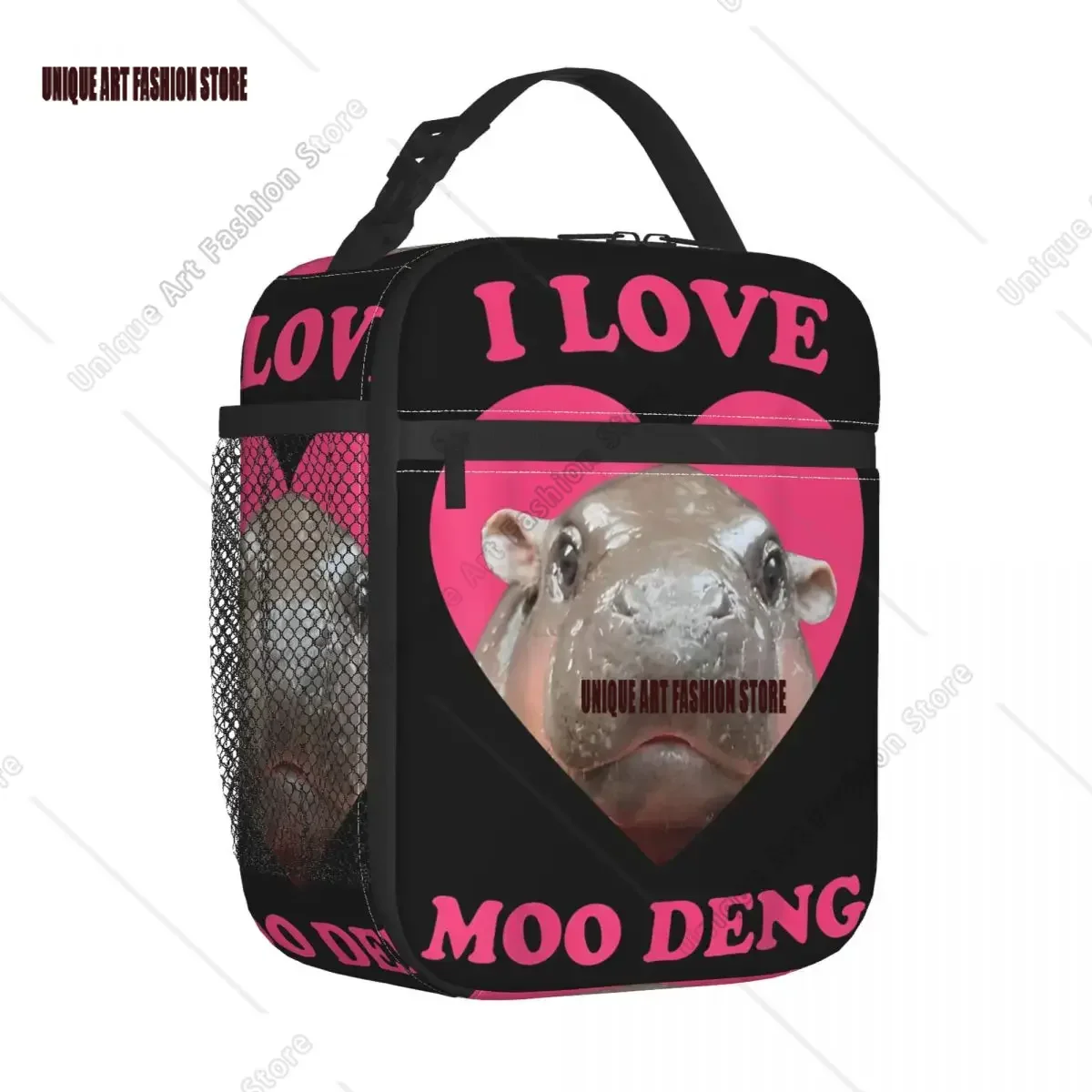 

I Love Moo Deng Famous Baby Pigmy Hippo Insulated Lunch Bags Portable Lunch Container Thermal Bag Lunch Box Tote School Outdoor