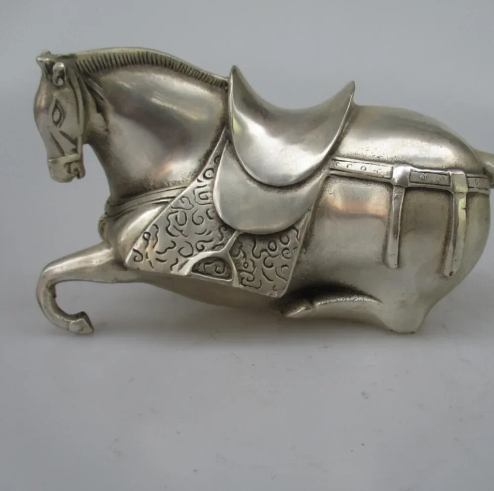 

Antique antiques Collectible Decorated Old Handwork Tibet Silver Carved Tang Horse Statue/ Sculpture