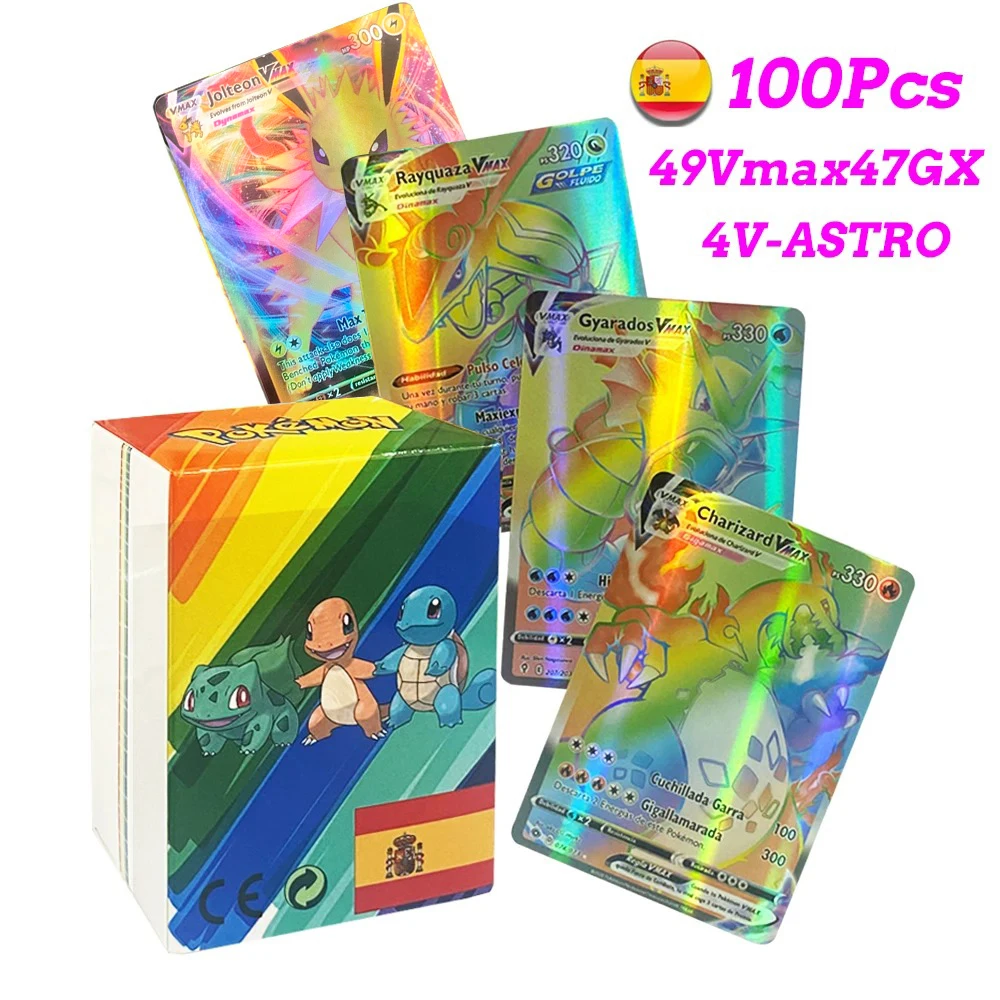 New Spanish Version Pokemon Cards Flash Card GX VMAX Hologram Game Battle Gold Silver Black Children\'s Collectible Card Toy Gift