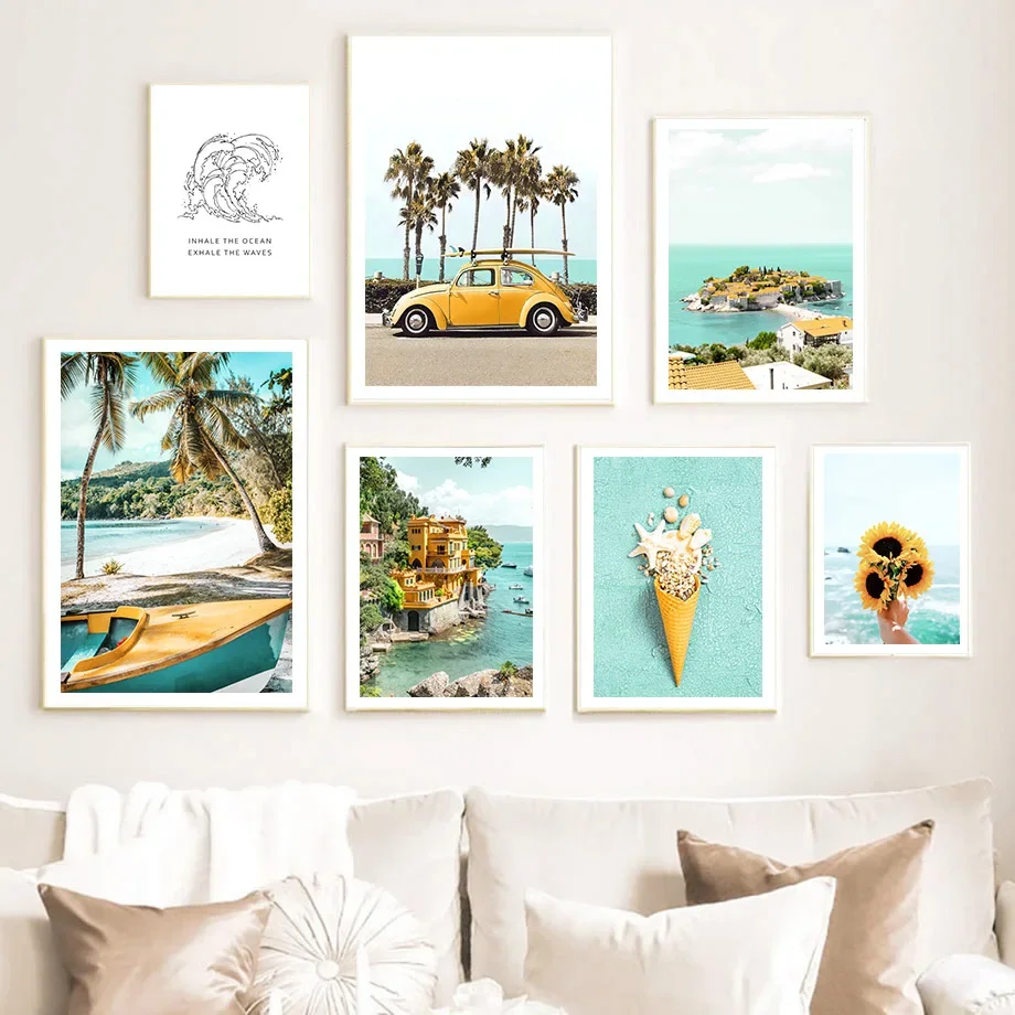 Car Surf Board Coconut Tree Ice Cream Ship Sunflower Posters And Prints Wall Art Canvas Paintings Pictures For Living Room Decor