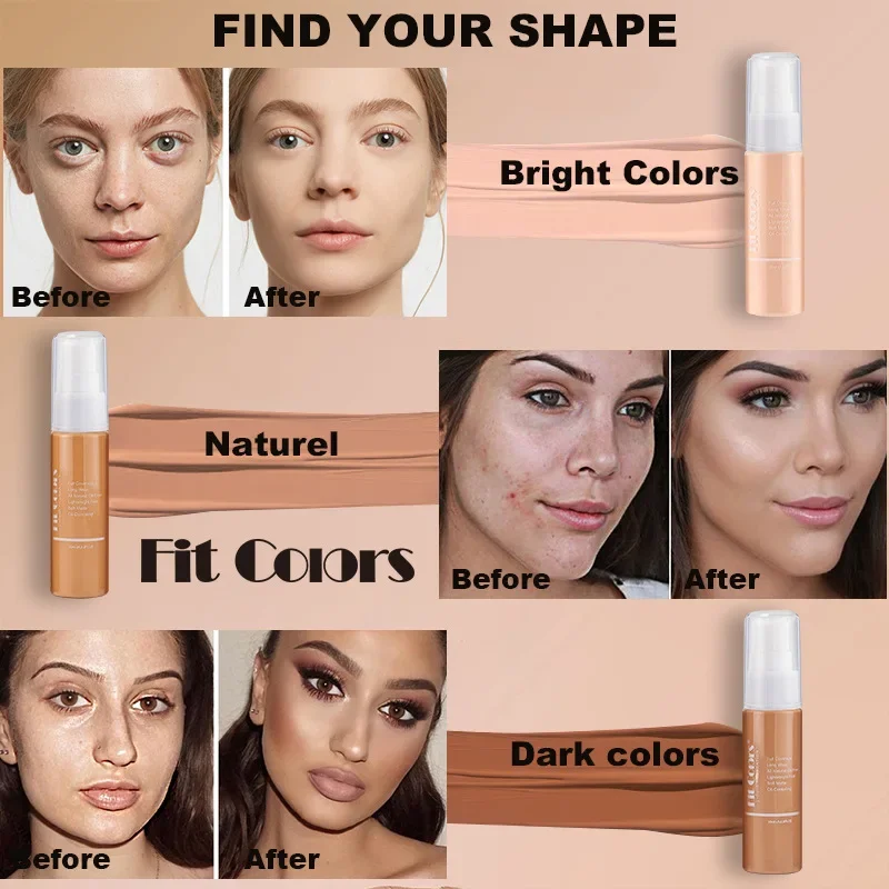 8 Color Liquid Foundation Lasting Brighten Skin Color Contour Concealer Waterproof Oil-control Natural Make Up Foundation 30ml