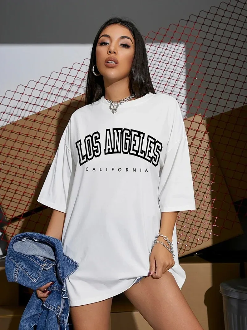 Los Angeles Street Personality Printed Oversized T-Shirts Women O-Neck Breathable Tops Y2k Loose Female T Shirt
