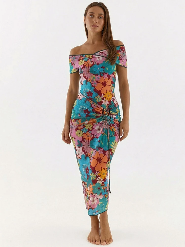 

Летние пляжные накидки для женщин: короткие рукава, новинка 2026 года, с принтом, для отпуска, сетчатые макси-платья-накидки