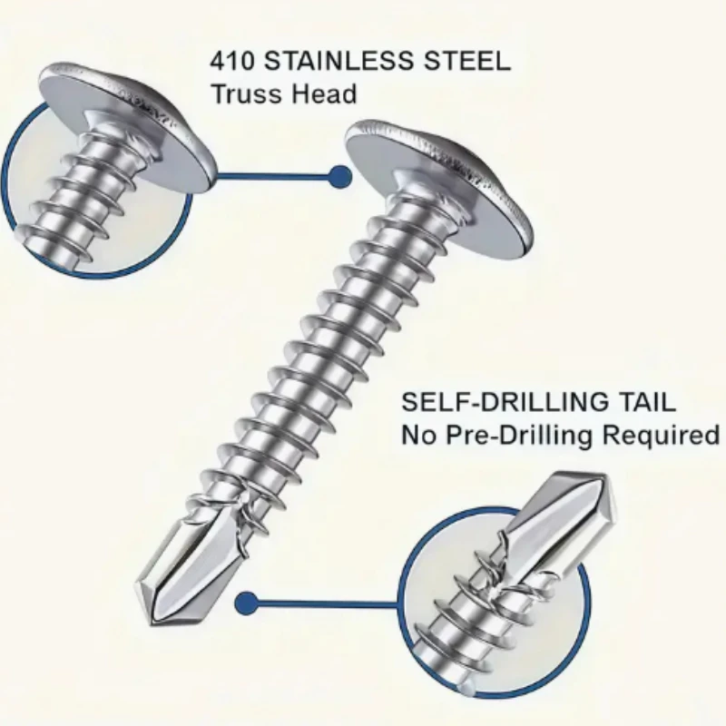 200–20 Stück Edelstahl-Kreuzplattenkopf-Bohrschwanzschrauben, großer flacher Kopf, selbstschneidende Kreuzschlitzschraube, Befestigungselemente, Hardware, DIY