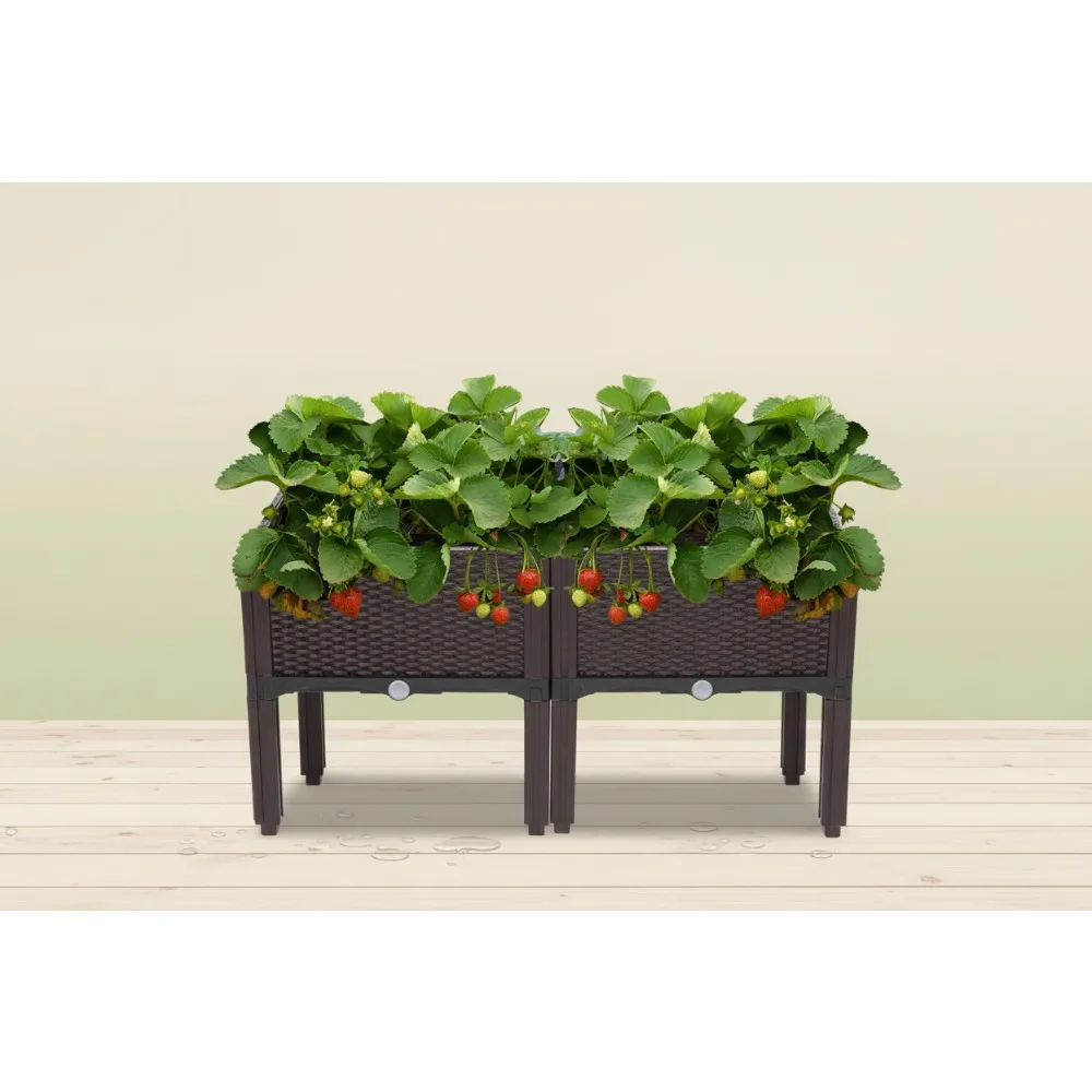 

Square Raised Garden Bed, Self-Watering Planter for Vegetables Fruits Flowers, All Weather Indoor Outdoor Use (2 Pcs)