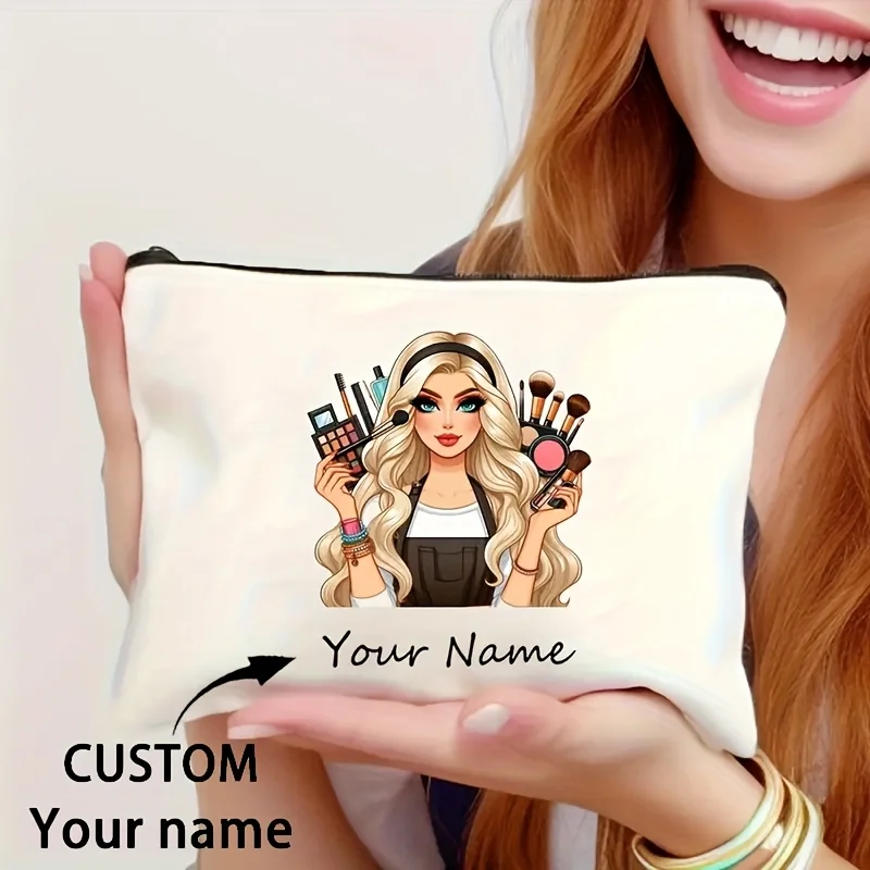 Custom Name Makeup Bag Women's Zippered Toiletry Bag Fashionable Durable Makeup Brush Lipstick Pattern Personalized Makeup Bag