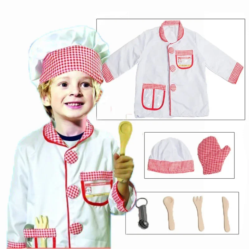  Kids Child Cook Chef Costume Cosplay Kindergarten Role Play House Kit Set for Boys Halloween Party Dress Up Educational