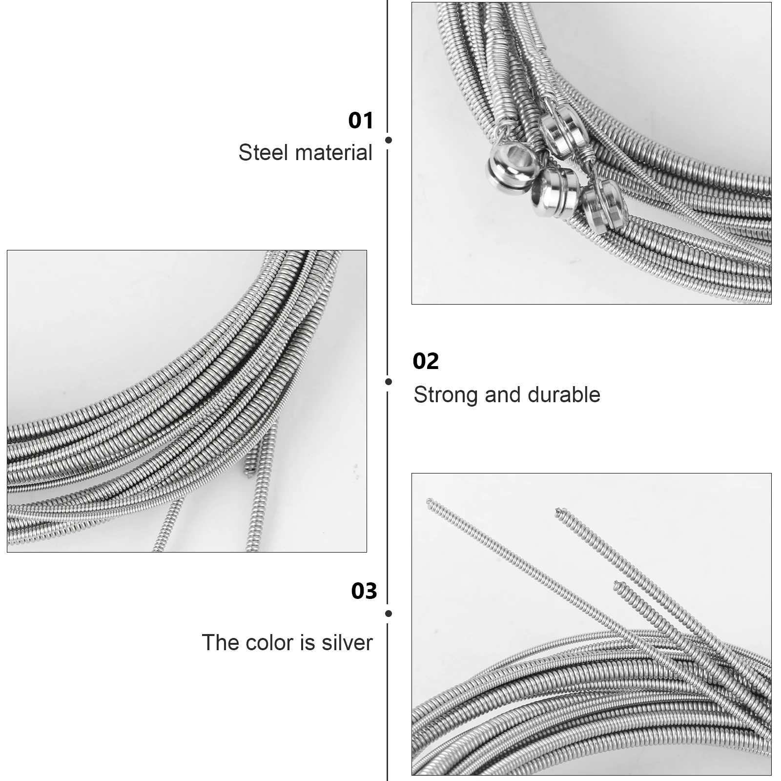 

5Pcs Silver Bass Strings Steel Set Diameter 012 01 008 0055 004 Replacement for 5 String Bass Guitar String Set Beginners