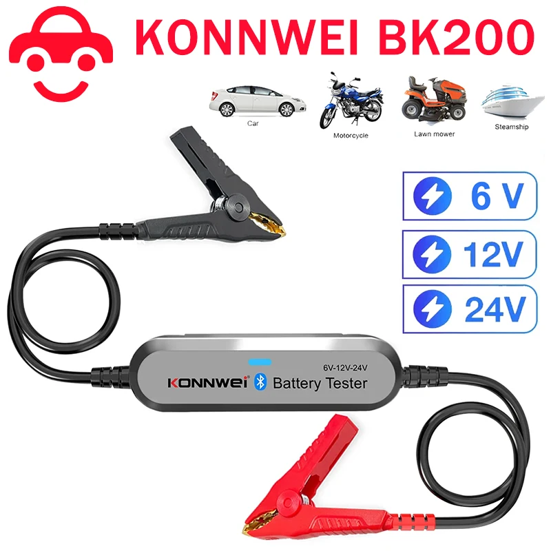 2024 Newest Enhanced Version KONNWEI BK200 Bluetooth 5.0 Car Motorcycle Battery Tester 6V 12V 24 Battery Analyzer pk BK100