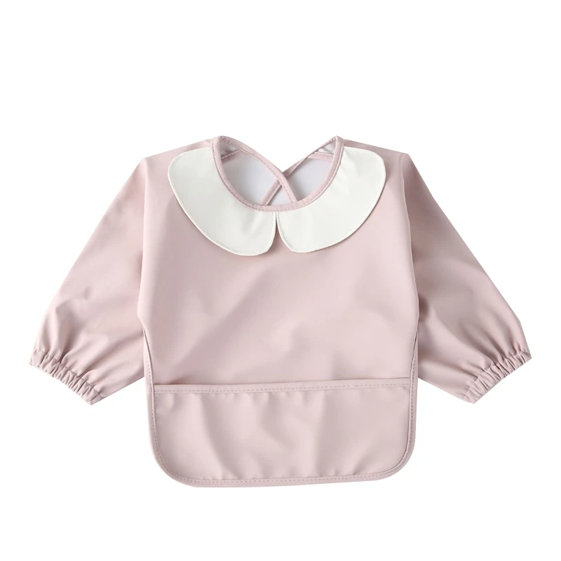 

F62D Waterproof Baby Bib with Pocket Baby Infants Long Sleeve Apron Burp Cloth