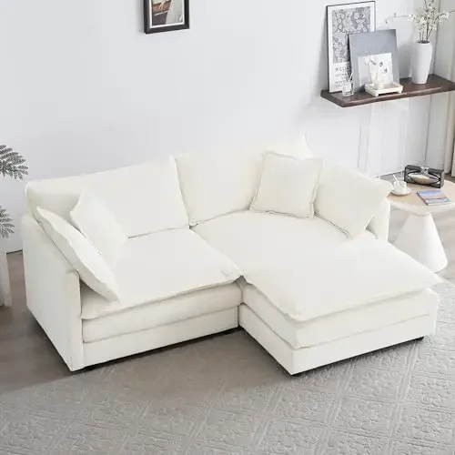 

76.7" Modern Chenille Comfy Love Seat Upholstered Modular L Shaped Couch for Living Room, Apartment, Office(Beige White).