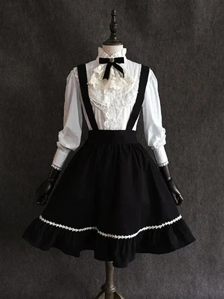 Klassieke Lolita Sk Kleine Duivel Chiffon Franje Zwarte Lolita Rok Victoriaanse Jurk