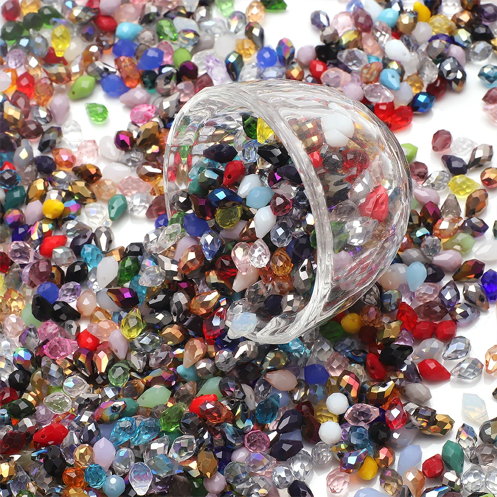 50 Pcs 5x8mm Mixed AB Faceted Crystal Glass Pear Shape Teardrop Beads Crafts for DIY Jewelry Making Earrings Necklaces Accessory