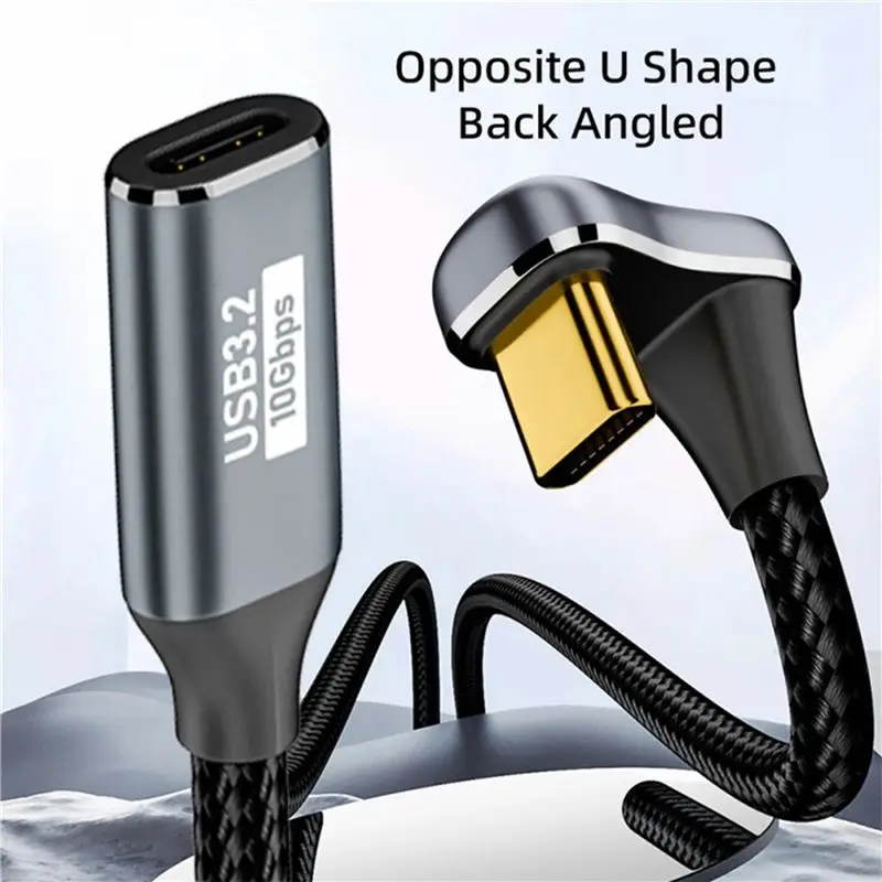 B76B Type C Extension Cable 5A Male to USB C Female PD100W Fast Charging Cable Extender 90 Degree U Shape 1M
