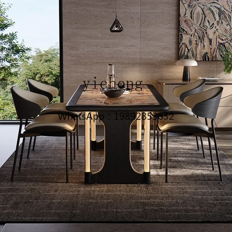 

XLL solid wood photoelectric pure natural luxury stone dining table modern simple atmosphere luminous advanced sense