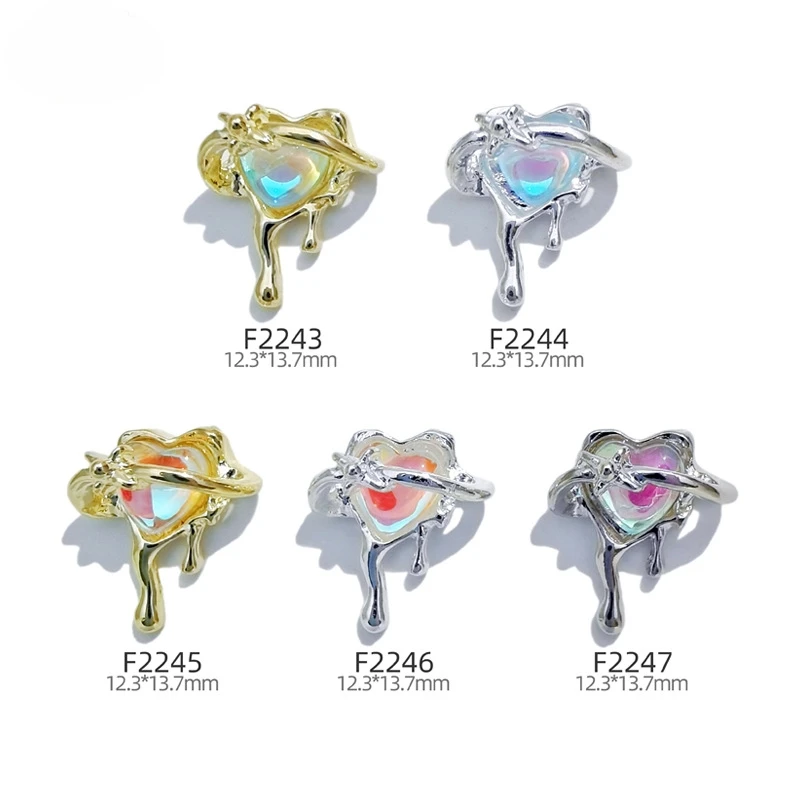 

10 шт. роскошные 3D подвески для ногтей со стразами в форме сердца-голографические полые драгоценные камни из сплава для маникюра от кутюр