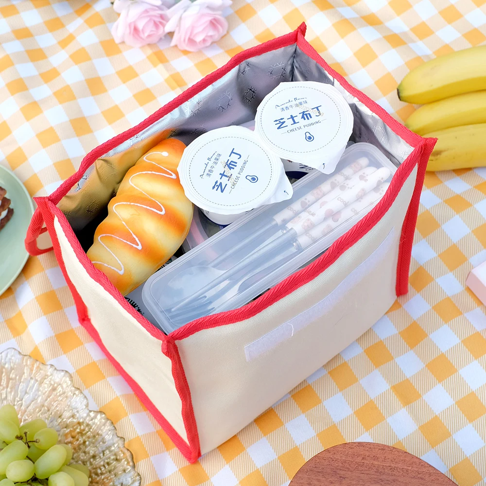 Cute Lunch Bag Large Capacity Canvas Anti-cooling Handbag Aluminum Foil Insulated Food Box Office Worker Portable Bento Bag