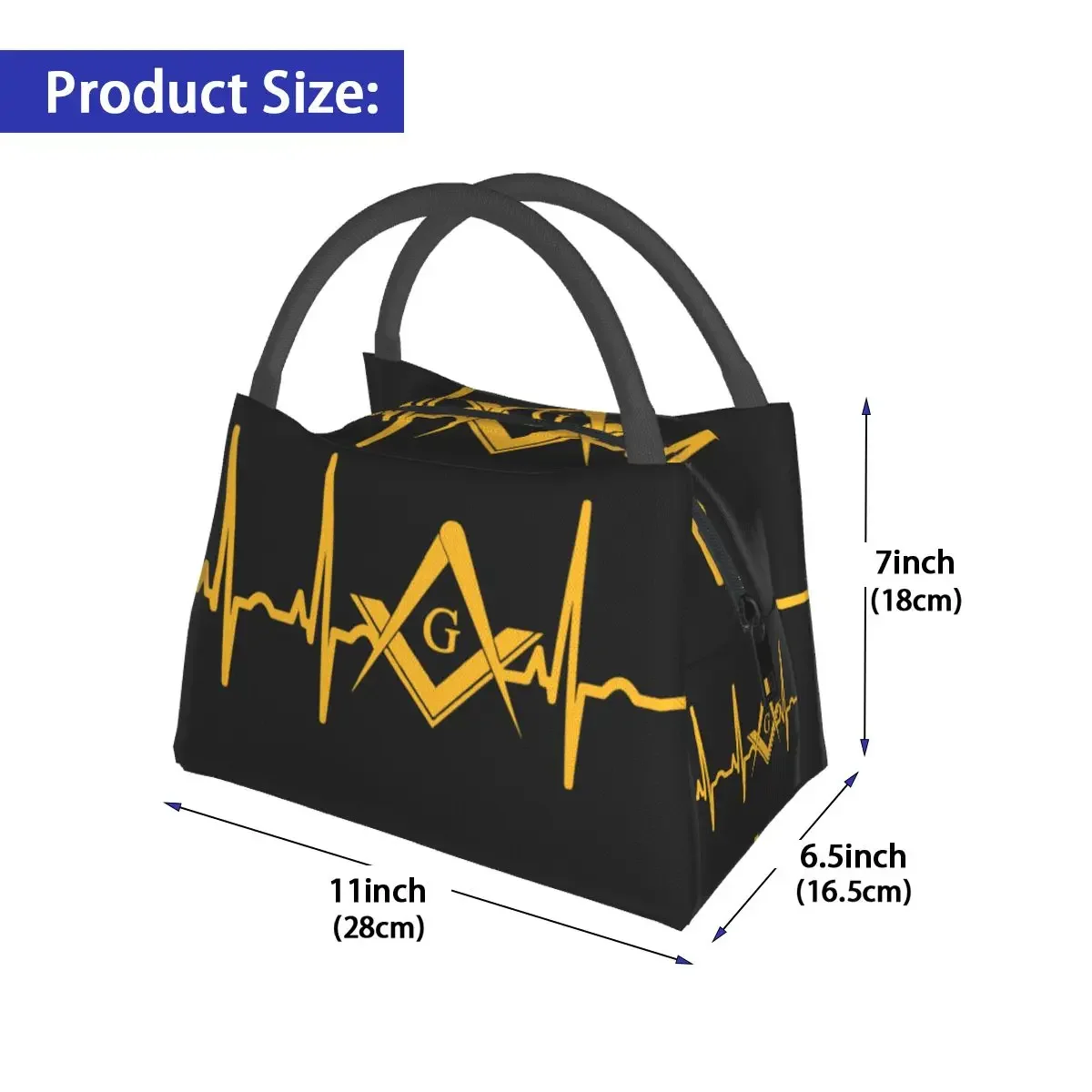 Heartbeat Freemason Lunch Bag For Adult Masonic Mason Lunch Box Fun School Cooler Bag Convenient Oxford Tote Food Bags