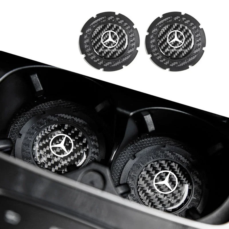 

Carbon Fiber Car Water Cup Pads Non-Slip Wear-Resistant Cup Coasters For Mercedes Benz C E S Class GLC GLB GLE GLS W212 sticker