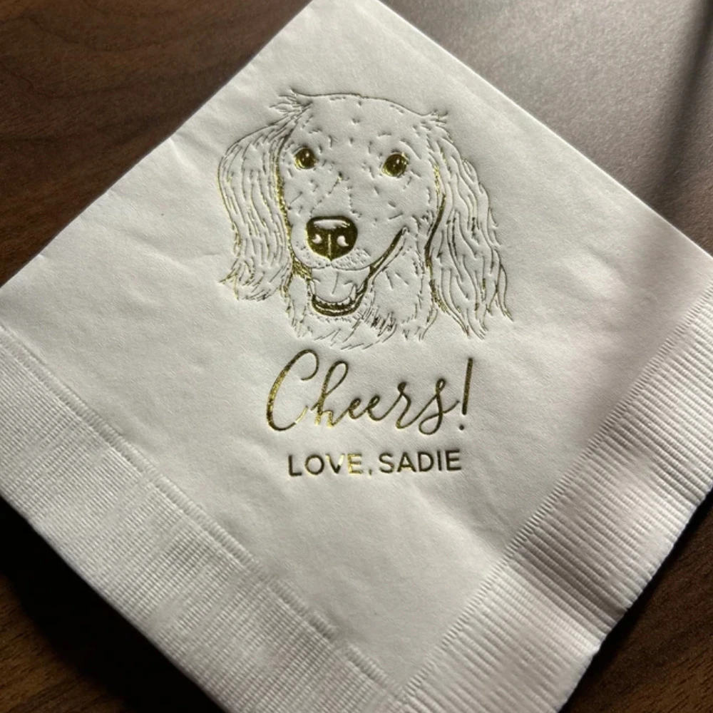 50Pcs Custom Pet Cocktail Napkins | Dog wedding Napkins | Pet Illustration | Engagement Party, Bar Napkins，Lunch and dinner rehe