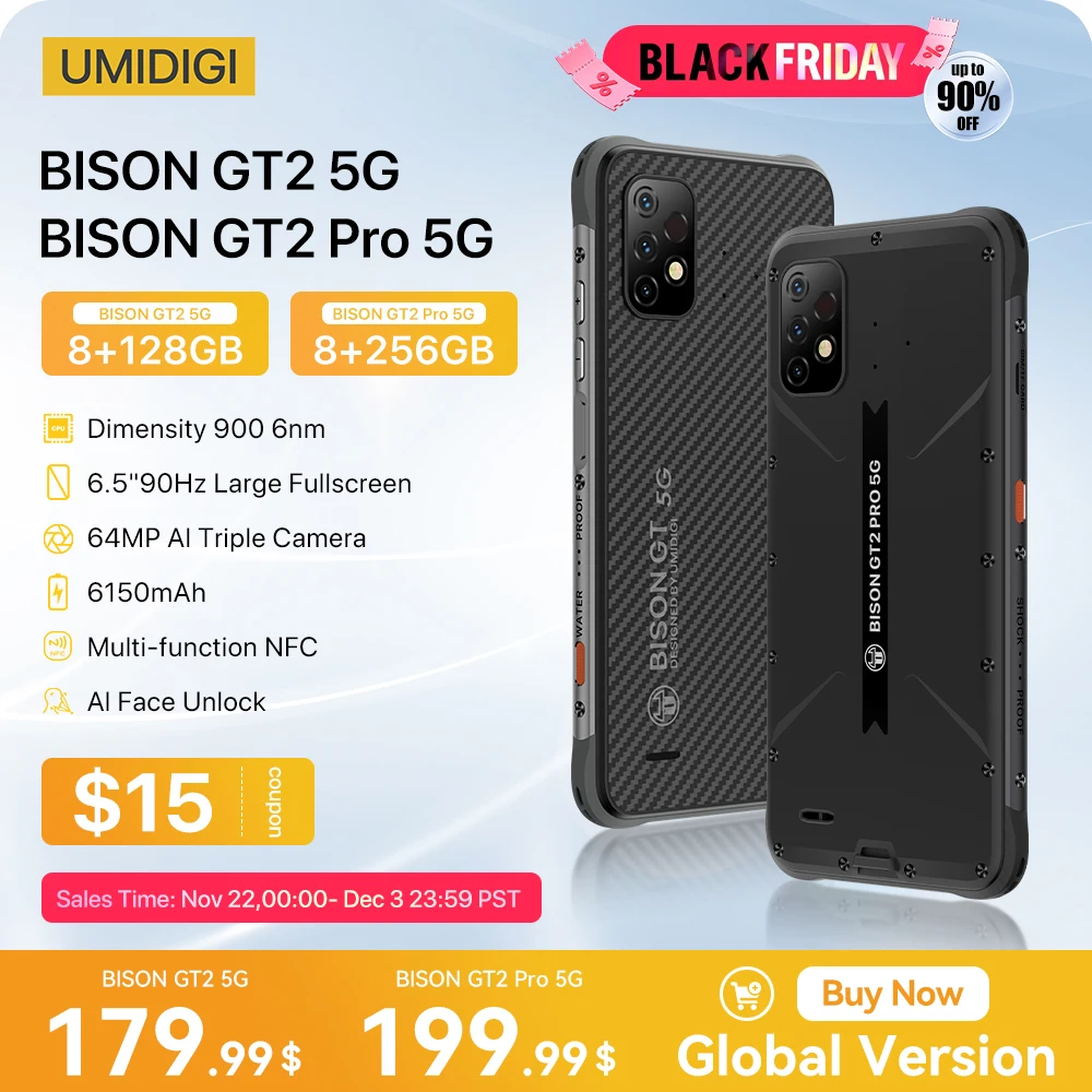 UMIDIGI BISON GT2 5G IP68 Android 12 Robuuste Smartphone Afmeting 900 6.5 \