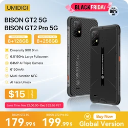 UMIDIGI BISON GT2 5G IP68 Android 12 Robustes Smartphone, Abmessung 900, 6,5 Zoll FHD+ 64 MP Kamera, 6150 mAh Akku, 90 Hz NFC-Smartphone