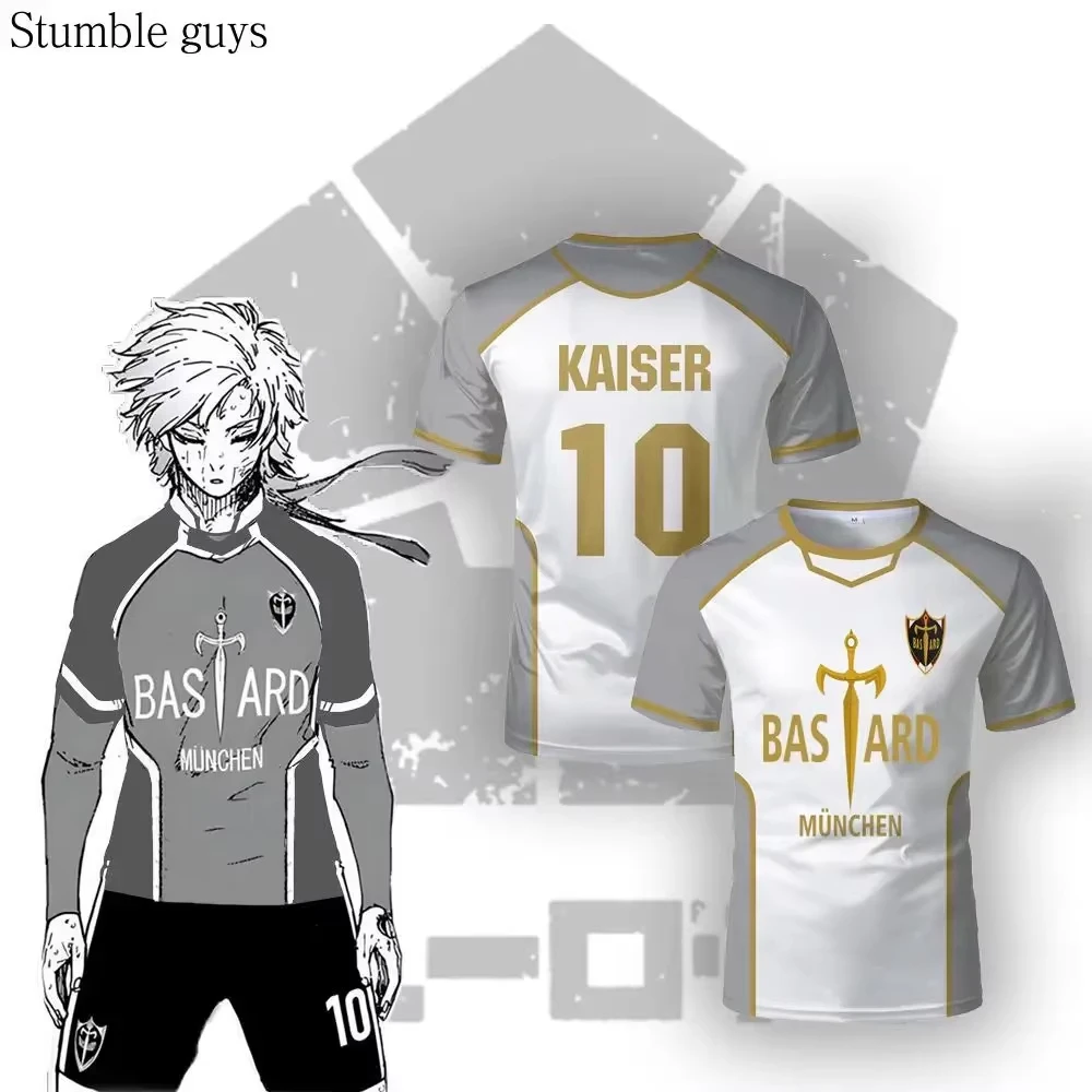 

2026 Anime Bastard München Jersey White Maillot Men's Football T-shirt Kaiser Isagi Cosplay Top Breathable Sports Teen Tees