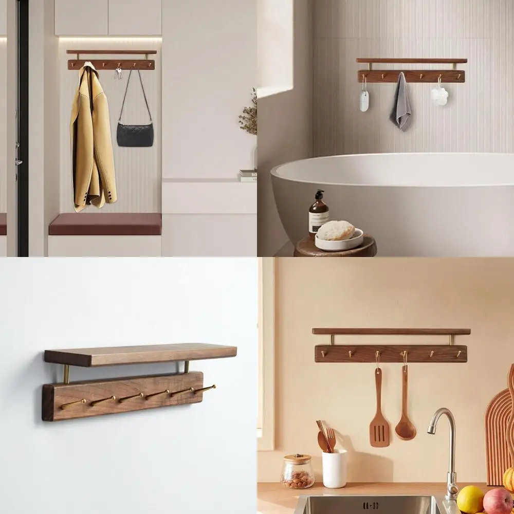 

Настенная вешалка для одежды из орехового дерева с 6 крючками для прихожей, гостиной, ванной комнаты и спальни