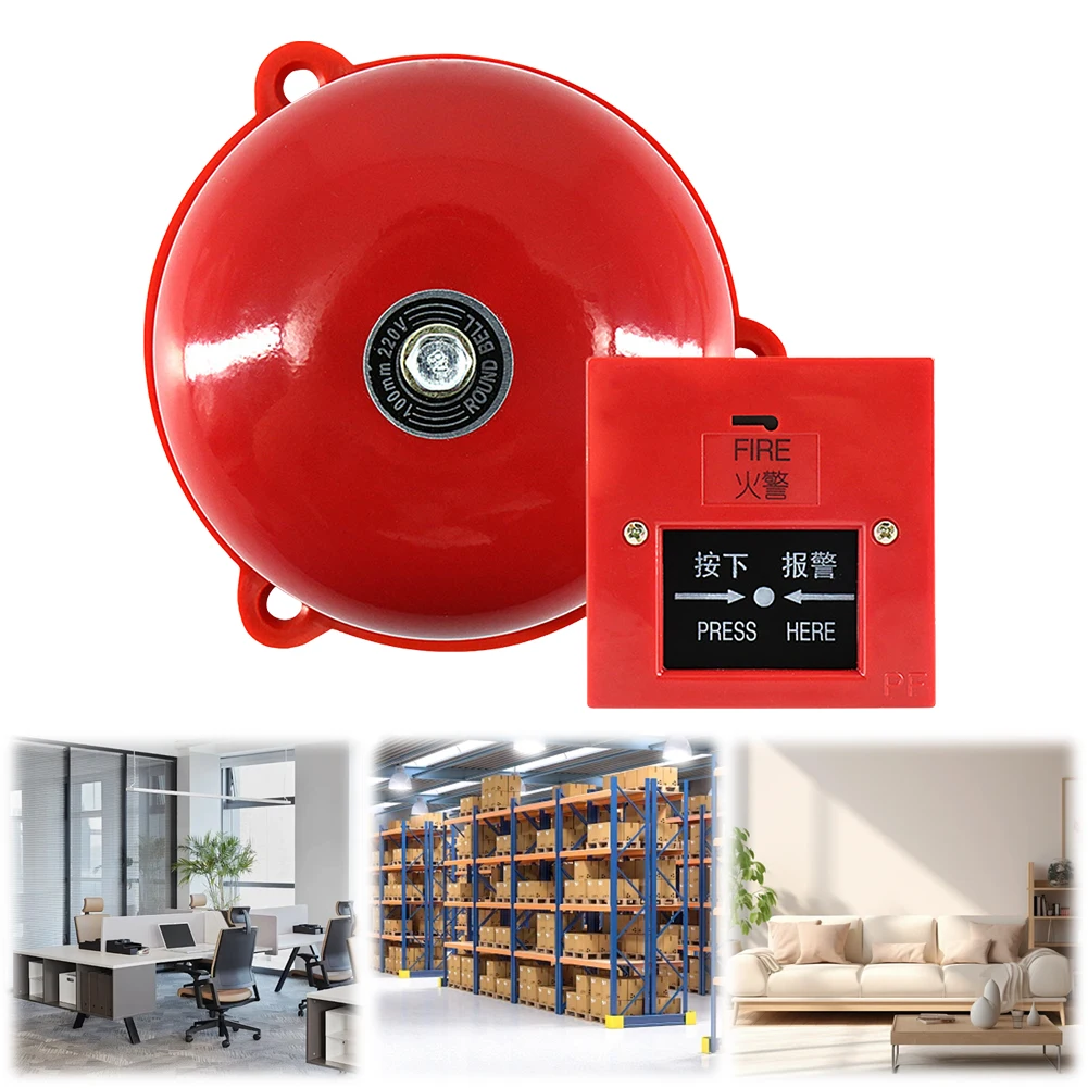 

4 Inch Manual Call Point Fire Alarm Resettable Pull Station Metal Fire Control AC 220V Internal Strike Type Electric Bell