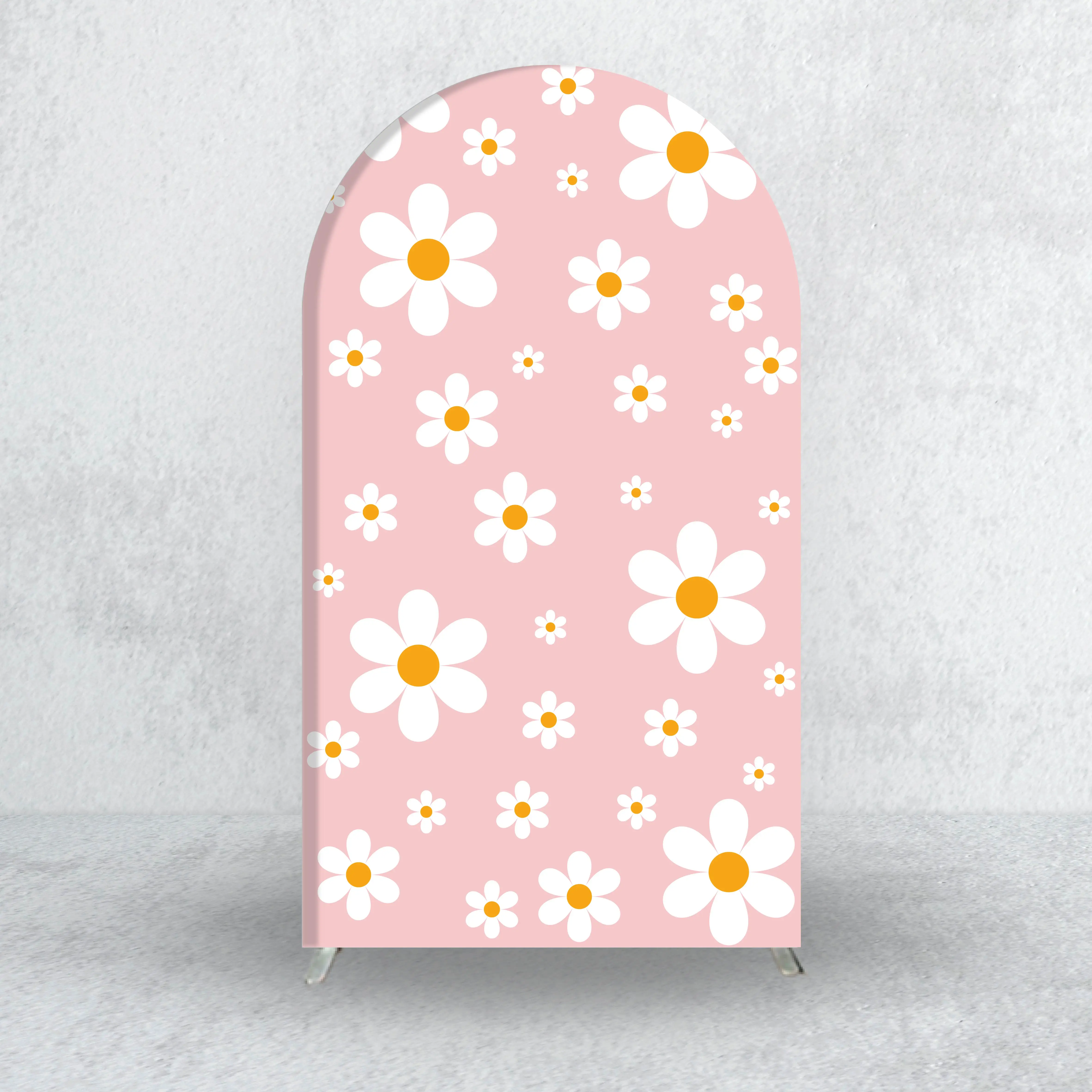 Arch Backdrop Cover Groovy One Daisy Flower Rainbow Girl Birthday Party Photo Background Decoration Custom Elastic Fabric