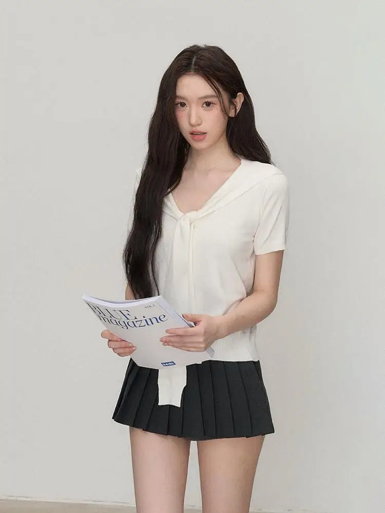 

OIOI E Повседневный вязаный топ с V-образным вырезом и запахом, женский, приталенный, для поездок на работу, из влагоотводящей ПВХ-ткани, асимметричный дизайн