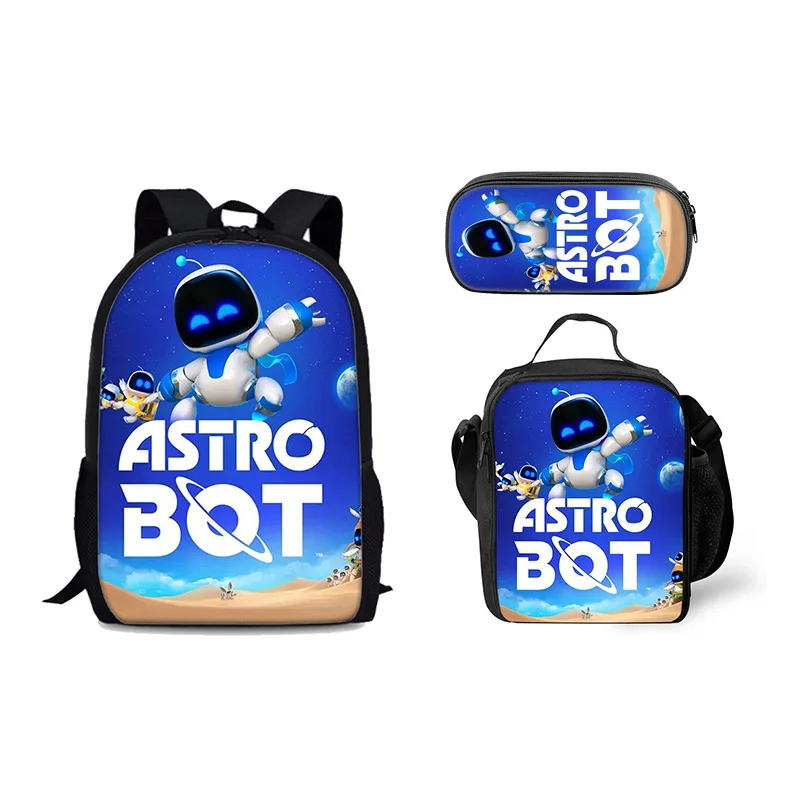 Classic Popular Funny Novelty Astro Bot 3D Print 3pcs/Set Student School Bags Laptop Daypack Backpack Lunch bag Pencil Case