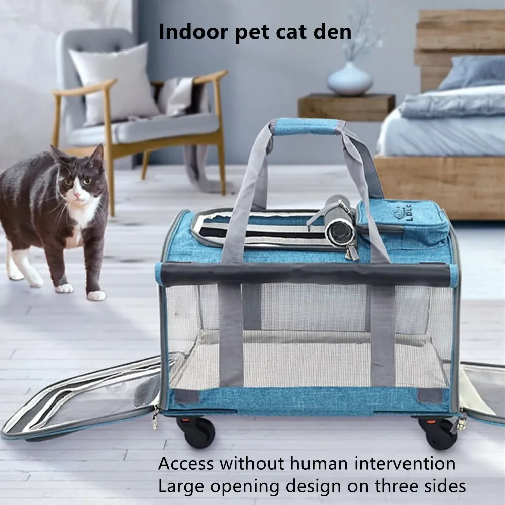 Detachable Foldable Pet Trolley Case Large Space Suitcase Cat Dog Shoulder Bag Handbag Travel Luggage Breathable Wheel Stroller