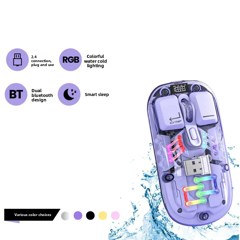 

Мышь с прозрачным корпусом + двухрежимная Bluetooth-мышь с эффектом RGB, крутая и подходит для игр и офисного использования.