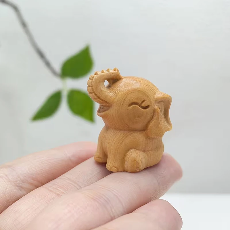 HOT! Hand-Carved Wooden Elephant Figurines Cute Elephant Statue Decorative Ornament Home Desktop Decor Car Decoration