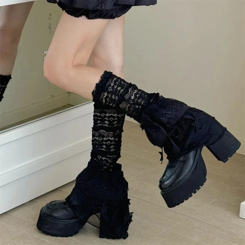 

2025 женские кружевные гетры с элегантным цветочным узором, прозрачные носки до икры для вечерних мероприятий и повседневных прогулок