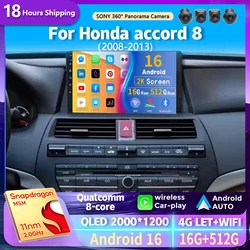 Android 16 wifi+4G Carplay AUTO BT Car Radio For Honda accord 8 2008-2013 RHD Navigation GPS Video Player Stereo Multimedia 10