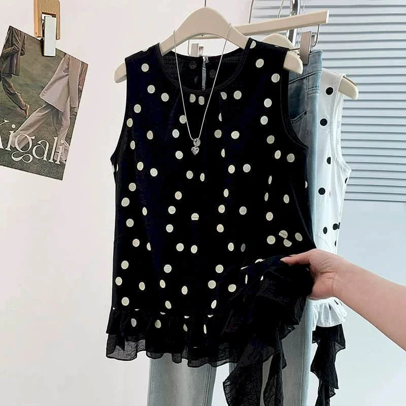 Thin Tank Tops Wood Ear Lace Design Loose Casual Korean Style Sleeveless Age Reduction Shirts 2026 Summer Sale Women Clothing