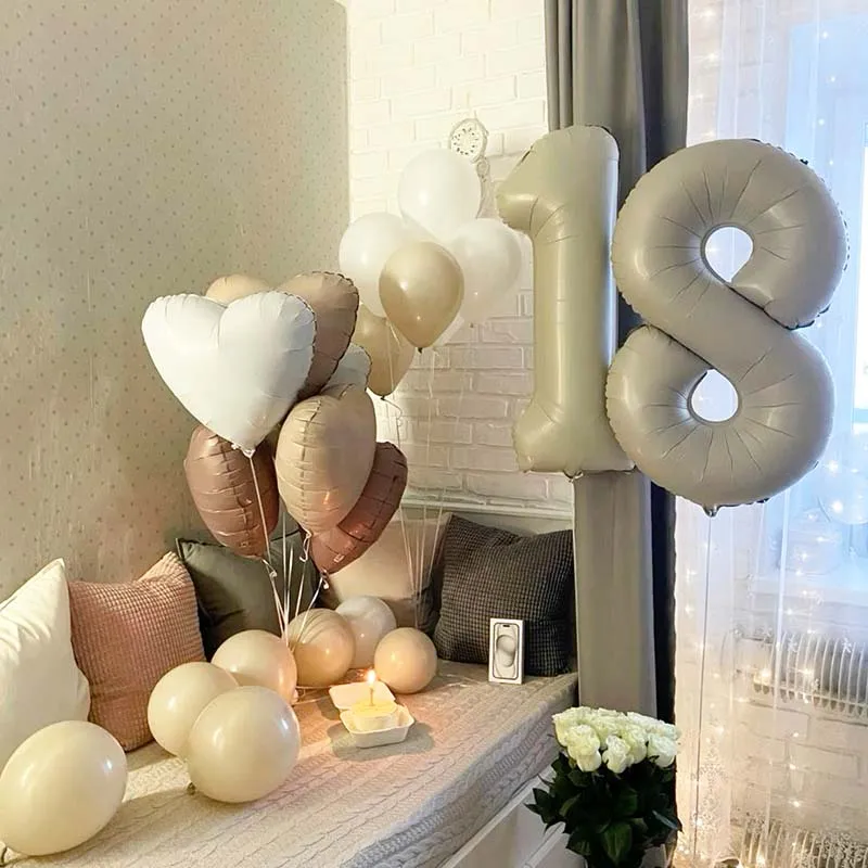 32 Zoll cremefarbene Karamell-Olivgrüne olivgrüne Folienballons 0 1 2 3 4 5 6 7 8 9 Kugeln Hochzeit Geburtstag Party Dekor Babyparty – Detail 1