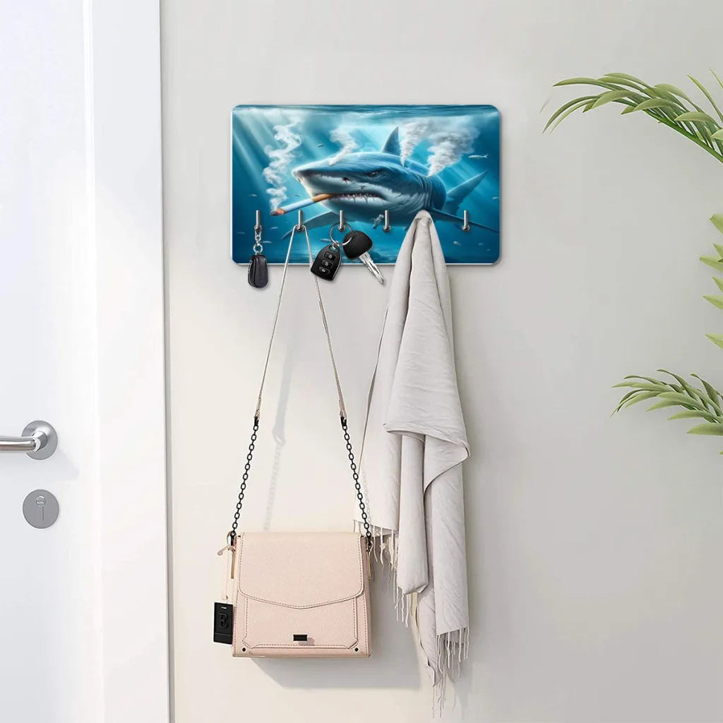 

Deep Sea Shark Key holder home wall hooks door entryway hallway kitchen wall bedroom decor rack with 6 hooks