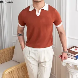 Fashion New Men's Elegant Knitted Polo Shirts Casual Versatile Lapel Tees Summer Breathable Loose Tops for Men Commuter Clothes