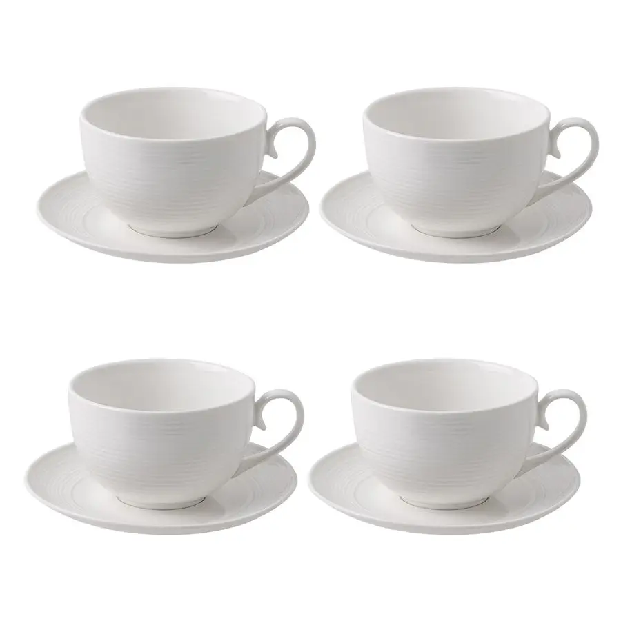 

oz Cappuccino Cups with Saucers, Ceramic Espresso Coffee Cups Set of 4, White Latte Cup and Saucer, Elegant Tea Mugs Set, Microw