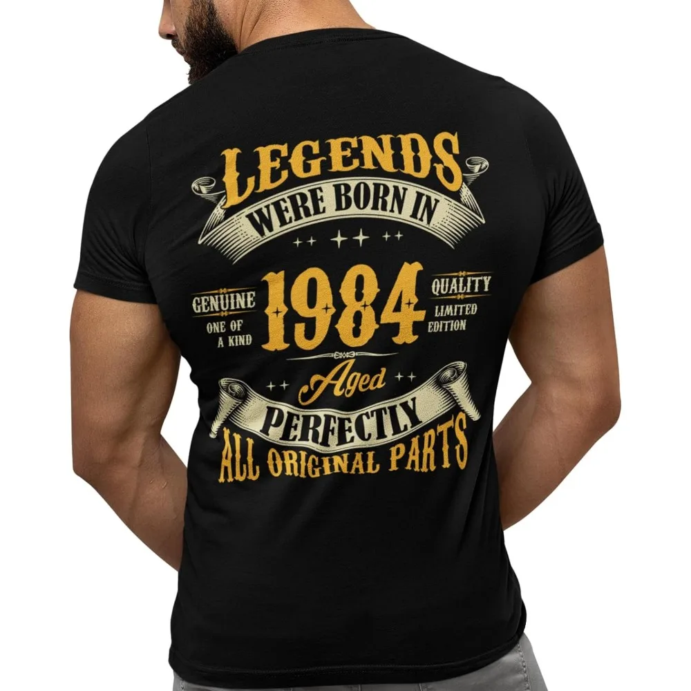 40th Birthday Cotton Shirt for Men Legends Were Born in 1984, Vintage 40 Years Old T-Shirt Left Chest Full Back Print Tee Tops