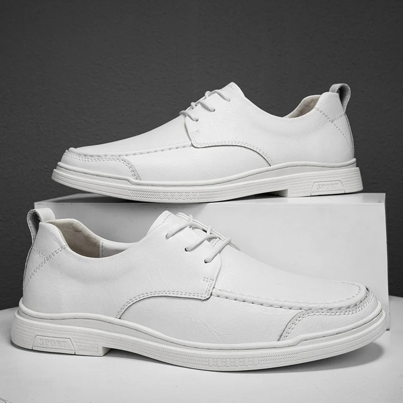 New All-match School Black White Sneakers Men High Quality Leather Mens Casual Shoes High Quality Non-Slip Skate Shoes for Male