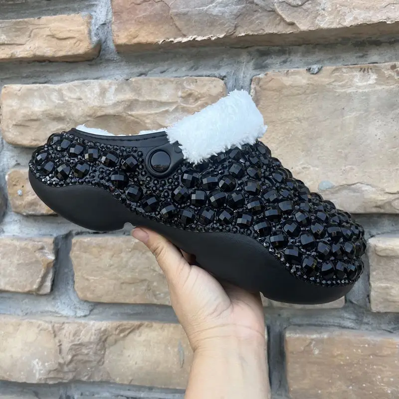 New Original Women's Shoe Brand Fashionable Handmade Diamond-encrusted Platform EVA Hole Shoes Women's Cotton Shoes Shiny Shoes