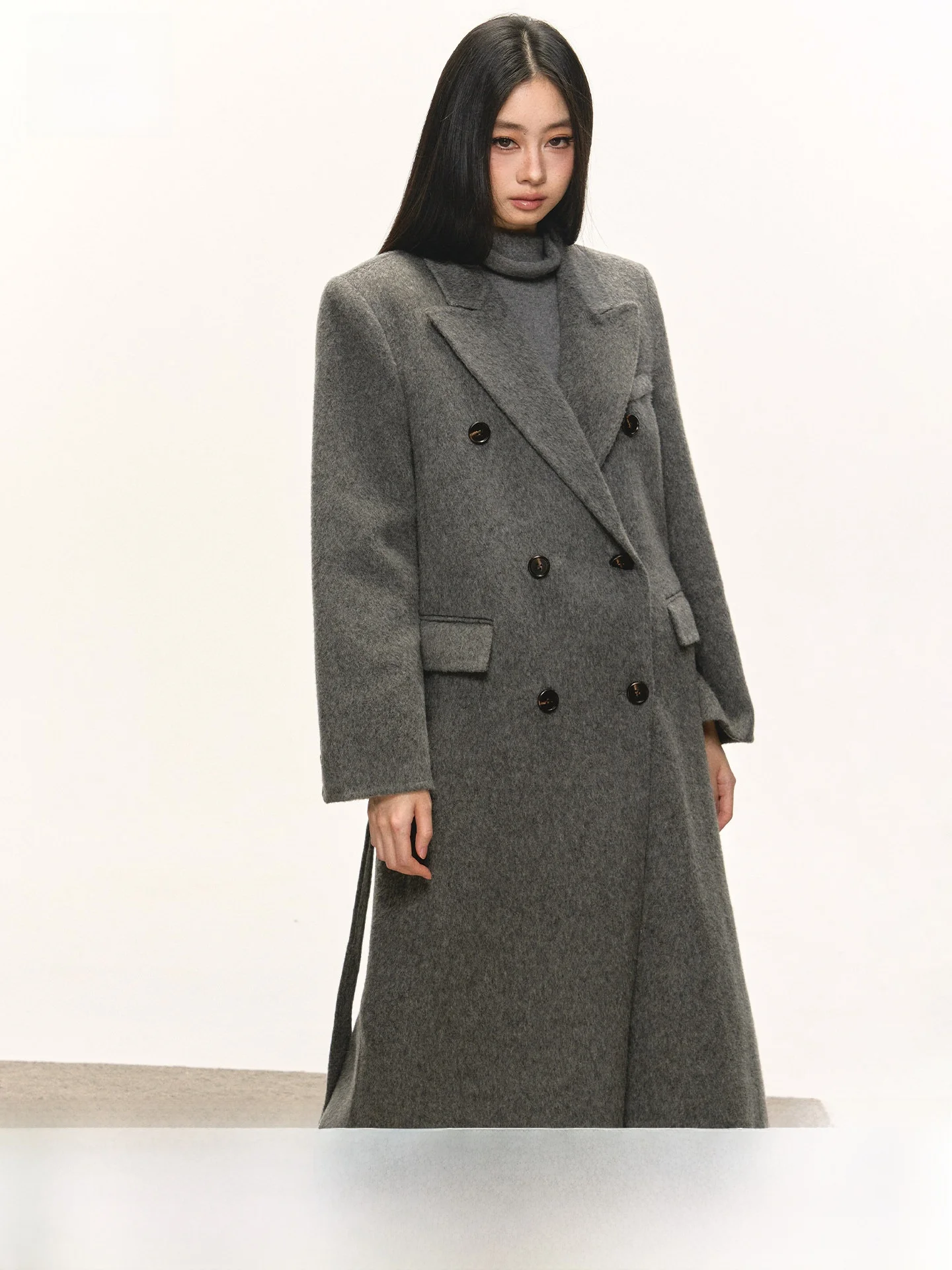 

Пальто женское двустороннее шерстяное Anna Aneae, весна-осень, премиум-класса, с поясом, длинное, прямого кроя