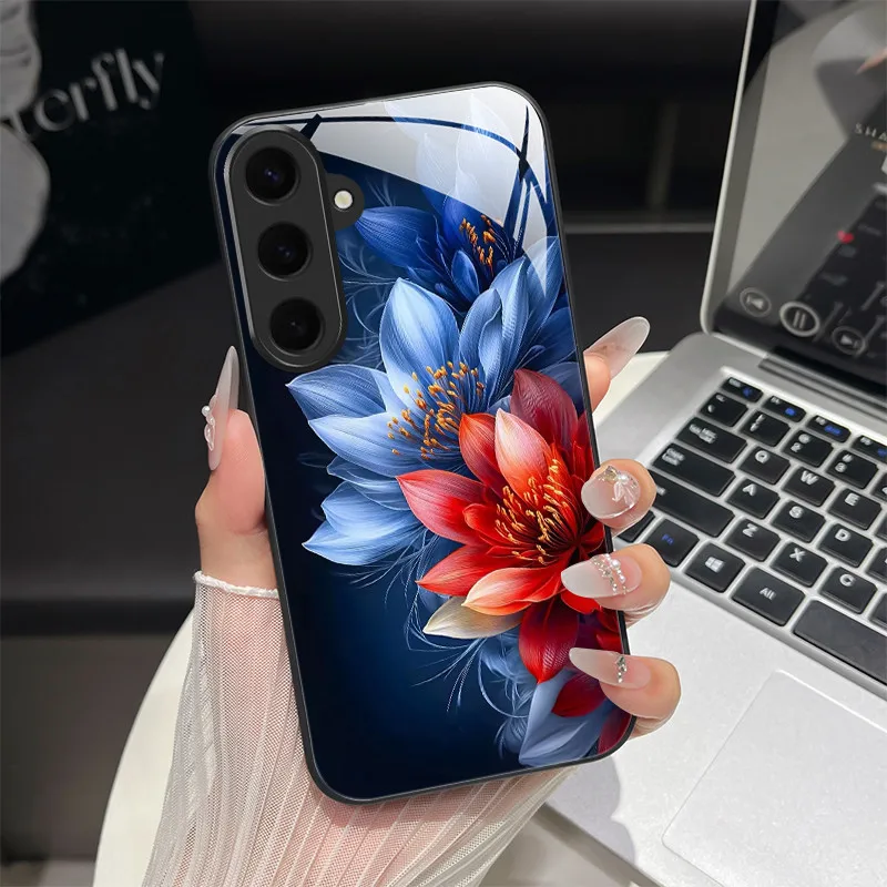 حافظة هاتف لهاتف سامسونج S24/S24 Plus تصميم عصري خيالي من الزجاج المقسى مصد صلب لهاتف جالاكسي S 24 أغطية خلفية للحماية الكاملة