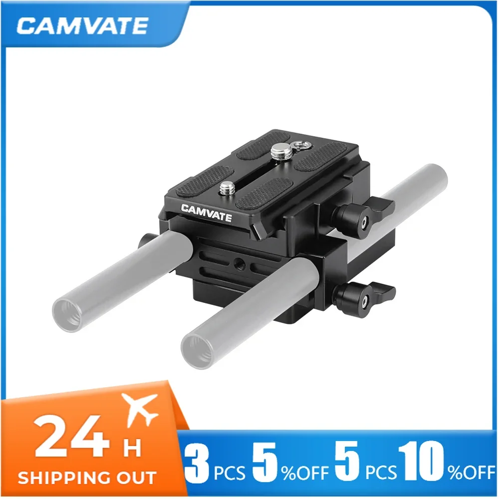 CAMVATE Camera Quick Release QR Plate Mount Connect Adapter With 15mm Dual Rod Clamp For Manfrotto 577/ 501/ 504/  Tripod